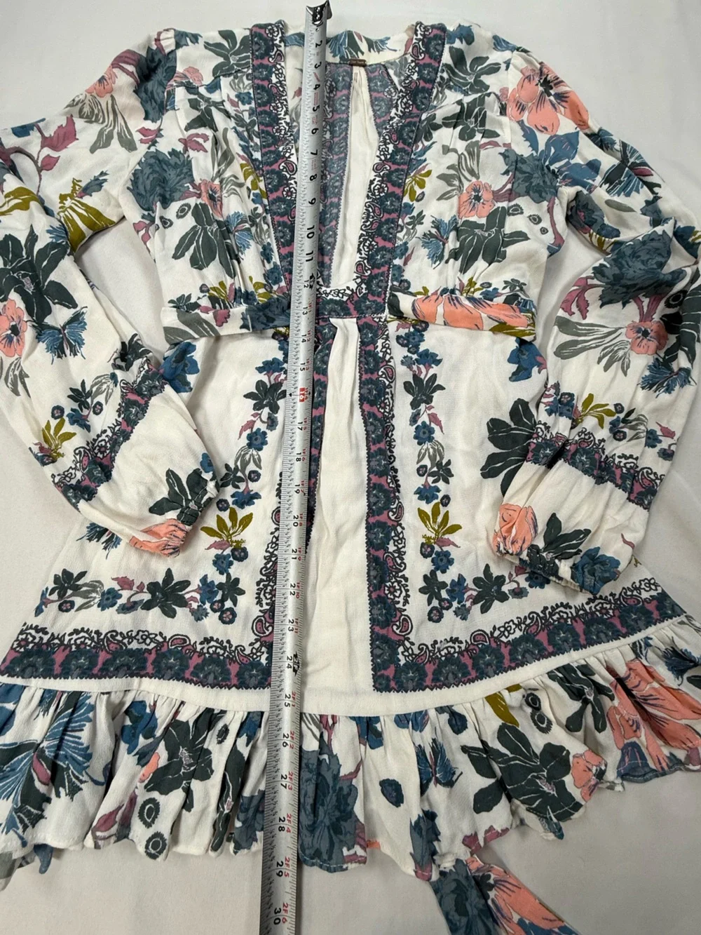 Free People White Floral Mini Dress with Pink and Blue Accents - Picture 5 of 10